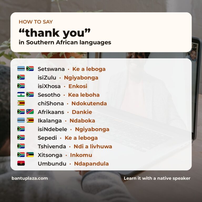 Bantu Plaza word card: how to say thank you in 12 Southern African languages