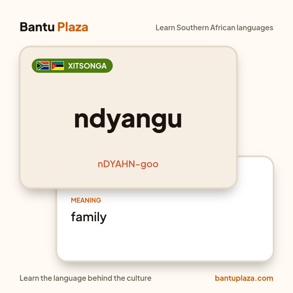 Xitsonga flash card: ndyangu. Meaning: family